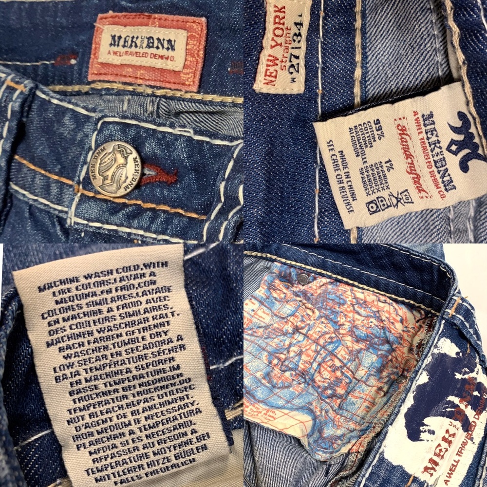 MEK Jeans 27 x 29 1/2” Rd/Tn/Wht/Blu Contrast - Picture 5 of 6